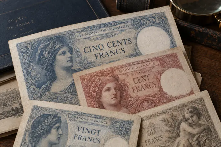 Collection of historic French banknotes