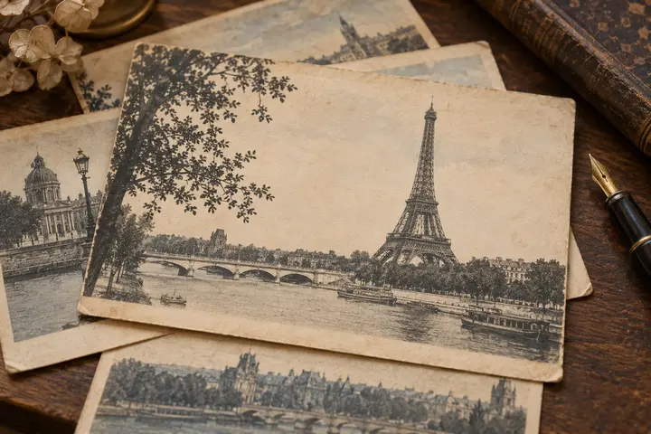 Old postcards of Paris and the Eiffel Tower
